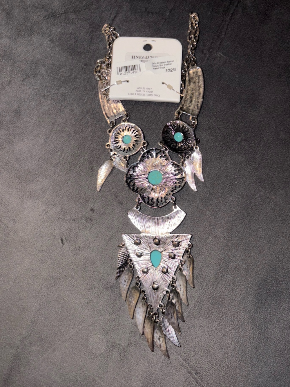 Boho Silver-Tone Necklace & Earrings set with Turquoise Accents - Women Jewelry